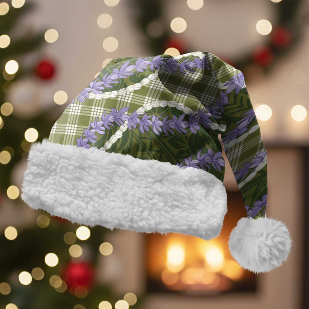 Green Hawaii Palaka Honohono Pikake Christmas Santa Hat Hawaiian Orchid Lei Polynesian Pattern - Polynesian Pride