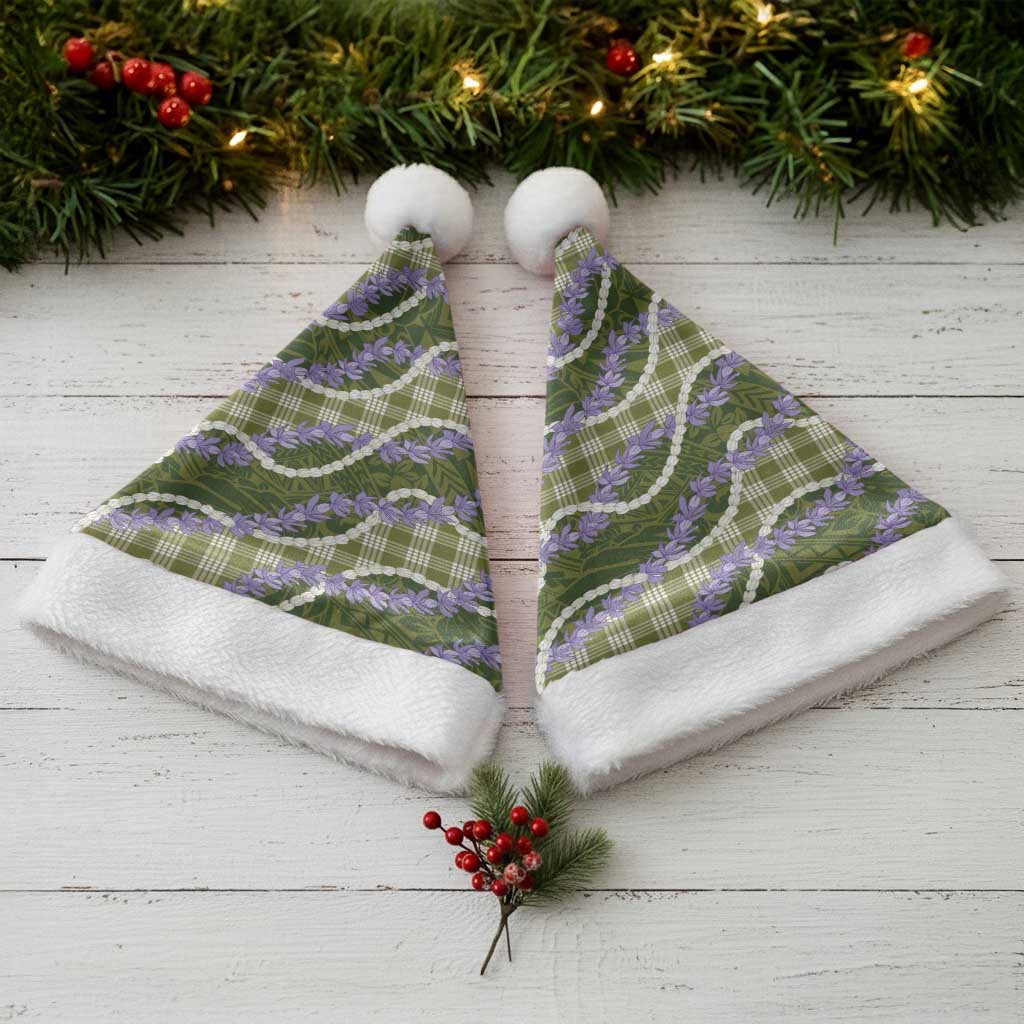 Green Hawaii Palaka Honohono Pikake Christmas Santa Hat Hawaiian Orchid Lei Polynesian Pattern - Polynesian Pride