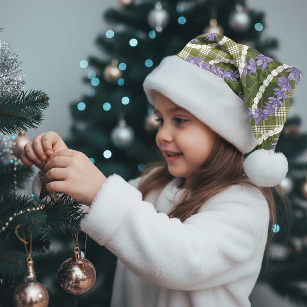 Green Hawaii Palaka Honohono Pikake Christmas Santa Hat Hawaiian Orchid Lei Polynesian Pattern - Polynesian Pride