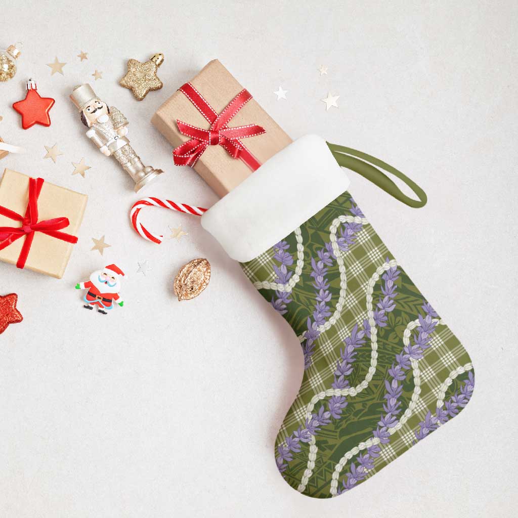 Green Hawaii Palaka Honohono Pikake Christmas Stocking Hawaiian Orchid Lei Polynesian Pattern - Polynesian Pride