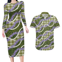 Green Hawaii Palaka Honohono Pikake Couples Matching Long Sleeve Bodycon Dress and Hawaiian Shirt Hawaiian Orchid Lei Polynesian Pattern LT14 Green - Polynesian Pride