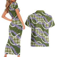 Green Hawaii Palaka Honohono Pikake Couples Matching Short Sleeve Bodycon Dress and Hawaiian Shirt Hawaiian Orchid Lei Polynesian Pattern LT14 - Polynesian Pride