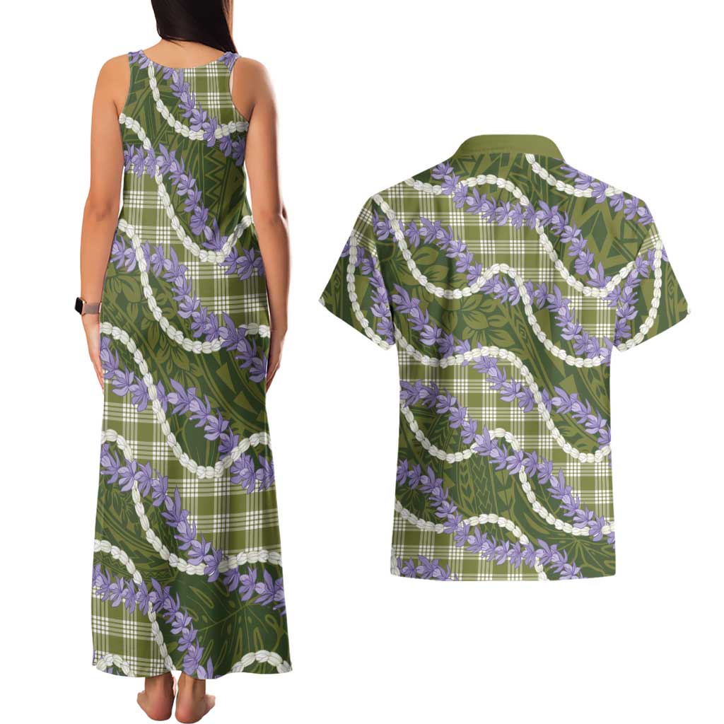 Green Hawaii Palaka Honohono Pikake Couples Matching Tank Maxi Dress and Hawaiian Shirt Hawaiian Orchid Lei Polynesian Pattern LT14 - Polynesian Pride