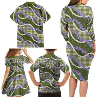 Green Hawaii Palaka Honohono Pikake Family Matching Long Sleeve Bodycon Dress and Hawaiian Shirt Hawaiian Orchid Lei Polynesian Pattern LT14 - Polynesian Pride