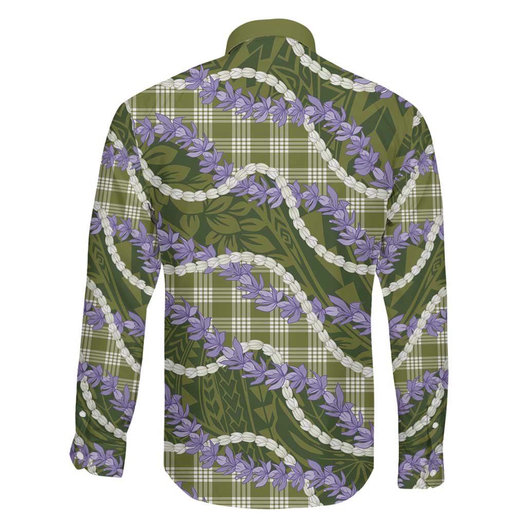 Green Hawaii Palaka Honohono Pikake Family Matching Long Sleeve Bodycon Dress and Hawaiian Shirt Hawaiian Orchid Lei Polynesian Pattern LT14 - Polynesian Pride