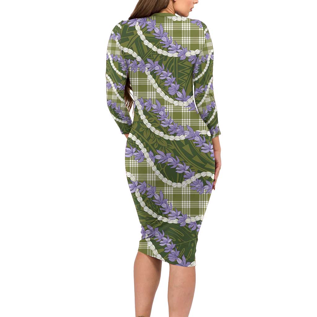 Green Hawaii Palaka Honohono Pikake Family Matching Long Sleeve Bodycon Dress and Hawaiian Shirt Hawaiian Orchid Lei Polynesian Pattern LT14 - Polynesian Pride