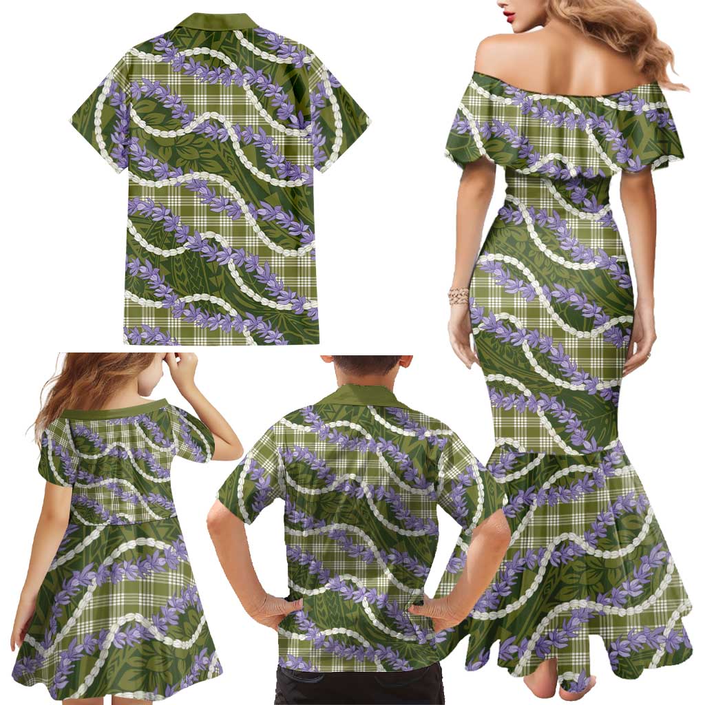 Green Hawaii Palaka Honohono Pikake Family Matching Mermaid Dress and Hawaiian Shirt Hawaiian Orchid Lei Polynesian Pattern LT14 - Polynesian Pride