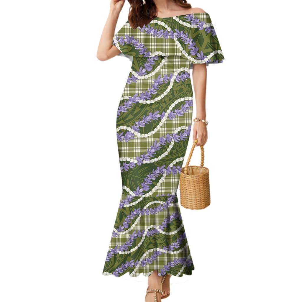 Green Hawaii Palaka Honohono Pikake Family Matching Mermaid Dress and Hawaiian Shirt Hawaiian Orchid Lei Polynesian Pattern LT14 Green - Polynesian Pride