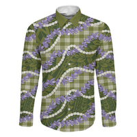 Green Hawaii Palaka Honohono Pikake Family Matching Off Shoulder Maxi Dress and Hawaiian Shirt Hawaiian Orchid Lei Polynesian Pattern LT14 Dad's Shirt - Long Sleeve Green - Polynesian Pride