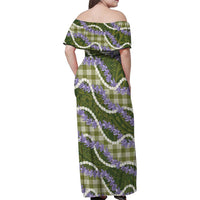 Green Hawaii Palaka Honohono Pikake Family Matching Off Shoulder Maxi Dress and Hawaiian Shirt Hawaiian Orchid Lei Polynesian Pattern LT14 - Polynesian Pride
