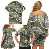 Green Hawaii Palaka Honohono Pikake Family Matching Off Shoulder Short Dress and Hawaiian Shirt Hawaiian Orchid Lei Polynesian Pattern LT14 - Polynesian Pride