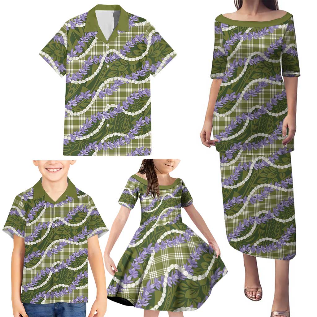 Green Hawaii Palaka Honohono Pikake Family Matching Puletasi and Hawaiian Shirt Hawaiian Orchid Lei Polynesian Pattern LT14 - Polynesian Pride
