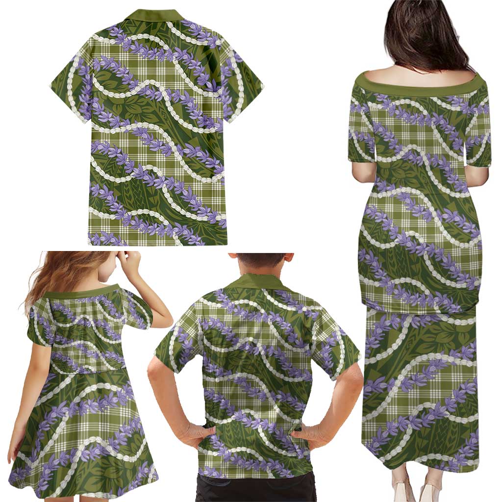 Green Hawaii Palaka Honohono Pikake Family Matching Puletasi and Hawaiian Shirt Hawaiian Orchid Lei Polynesian Pattern LT14 - Polynesian Pride
