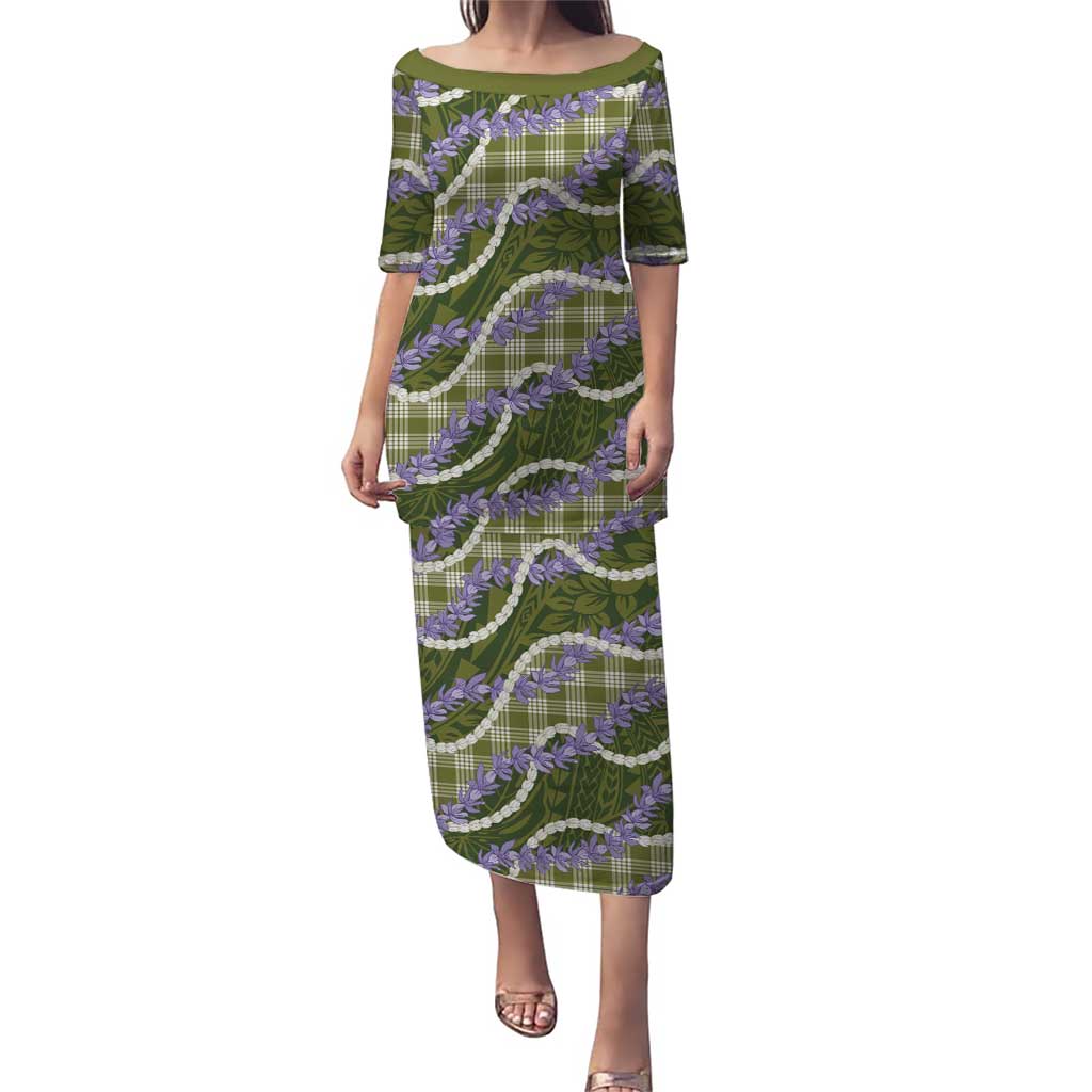 Green Hawaii Palaka Honohono Pikake Family Matching Puletasi and Hawaiian Shirt Hawaiian Orchid Lei Polynesian Pattern LT14 Green - Polynesian Pride