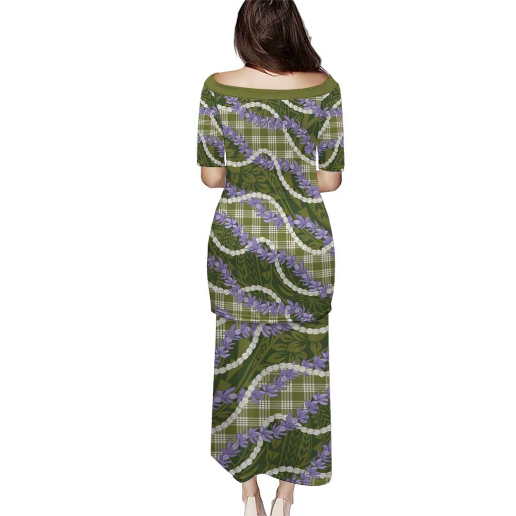 Green Hawaii Palaka Honohono Pikake Family Matching Puletasi and Hawaiian Shirt Hawaiian Orchid Lei Polynesian Pattern LT14 - Polynesian Pride