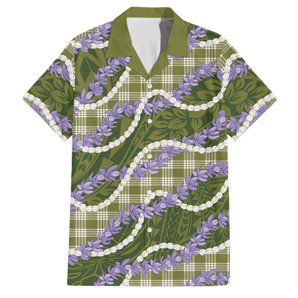 Green Hawaii Palaka Honohono Pikake Family Matching Short Sleeve Bodycon Dress and Hawaiian Shirt Hawaiian Orchid Lei Polynesian Pattern LT14 Dad's Shirt - Short Sleeve Green - Polynesian Pride