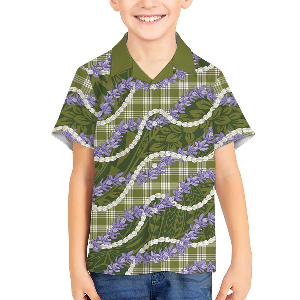 Green Hawaii Palaka Honohono Pikake Family Matching Summer Maxi Dress and Hawaiian Shirt Hawaiian Orchid Lei Polynesian Pattern LT14 - Polynesian Pride
