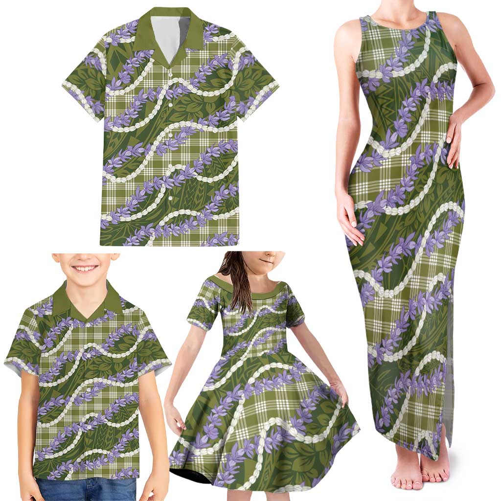Green Hawaii Palaka Honohono Pikake Family Matching Tank Maxi Dress and Hawaiian Shirt Hawaiian Orchid Lei Polynesian Pattern LT14 - Polynesian Pride