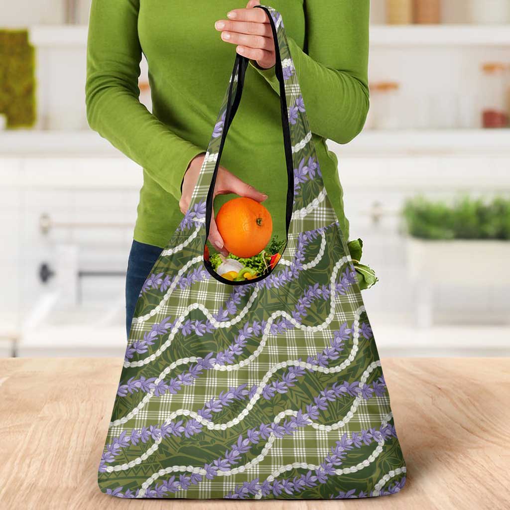 Green Hawaii Palaka Honohono Pikake Grocery Bag Hawaiian Orchid Lei Polynesian Pattern - Polynesian Pride