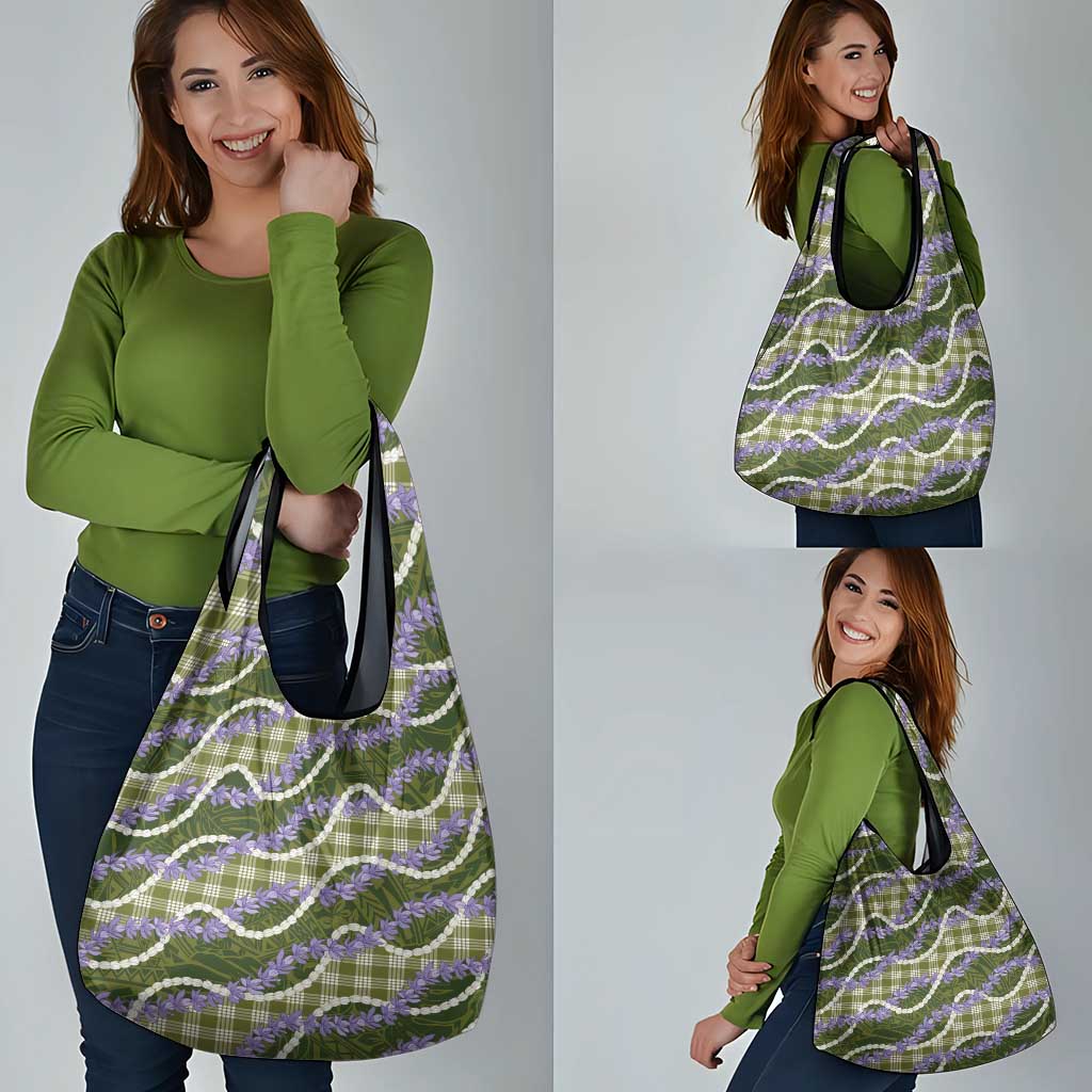Green Hawaii Palaka Honohono Pikake Grocery Bag Hawaiian Orchid Lei Polynesian Pattern - Polynesian Pride