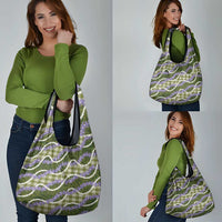 Green Hawaii Palaka Honohono Pikake Grocery Bag Hawaiian Orchid Lei Polynesian Pattern - Polynesian Pride