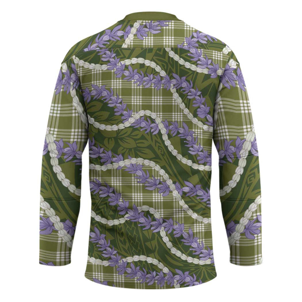 Green Hawaii Palaka Honohono Pikake Hockey Jersey Hawaiian Orchid Lei Polynesian Pattern - Polynesian Pride