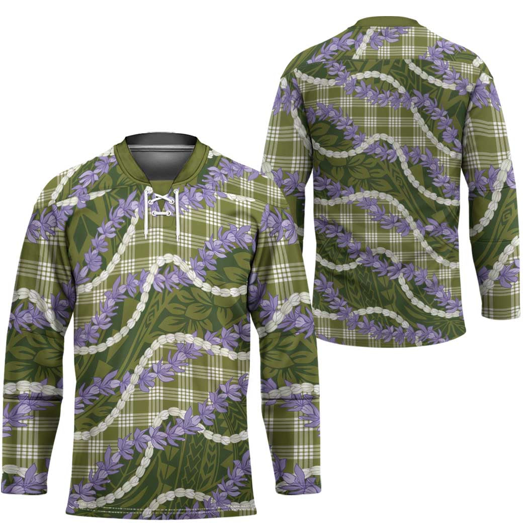 Green Hawaii Palaka Honohono Pikake Hockey Jersey Hawaiian Orchid Lei Polynesian Pattern - Polynesian Pride