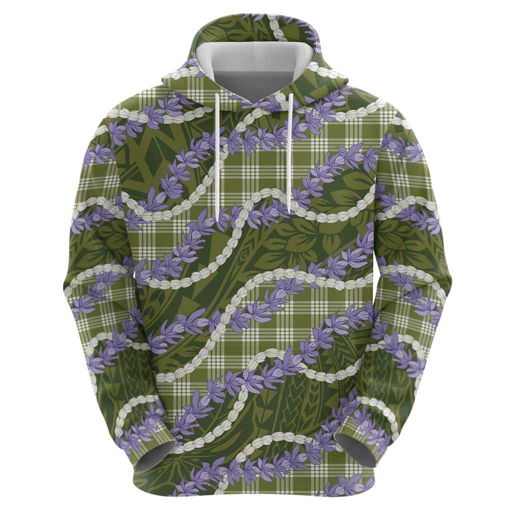 Green Hawaii Palaka Honohono Pikake Hoodie Hawaiian Orchid Lei Polynesian Pattern - Polynesian Pride