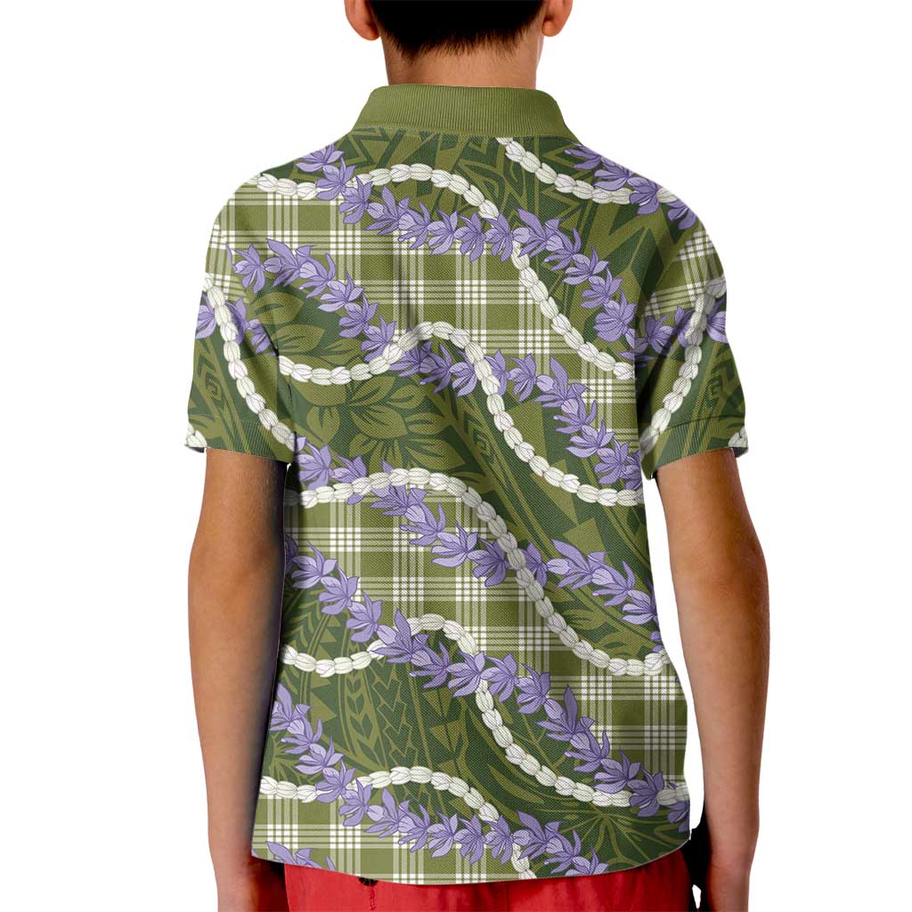 Green Hawaii Palaka Honohono Pikake Kid Polo Shirt Hawaiian Orchid Lei Polynesian Pattern - Polynesian Pride