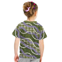 Green Hawaii Palaka Honohono Pikake Kid T Shirt Hawaiian Orchid Lei Polynesian Pattern - Polynesian Pride