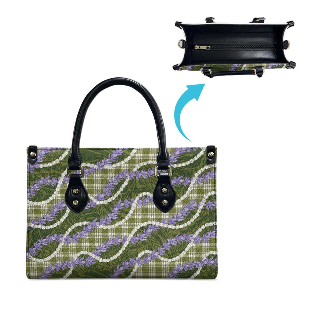 Green Hawaii Palaka Honohono Pikake Leather Bag Hawaiian Orchid Lei Polynesian Pattern - Polynesian Pride