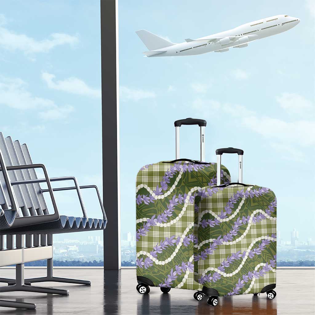 Green Hawaii Palaka Honohono Pikake Luggage Cover Hawaiian Orchid Lei Polynesian Pattern - Polynesian Pride