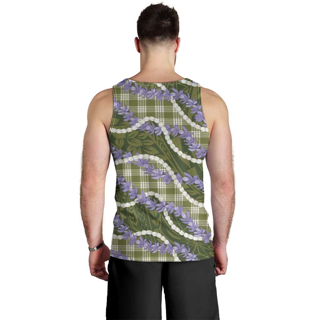Green Hawaii Palaka Honohono Pikake Men Tank Top Hawaiian Orchid Lei Polynesian Pattern - Polynesian Pride