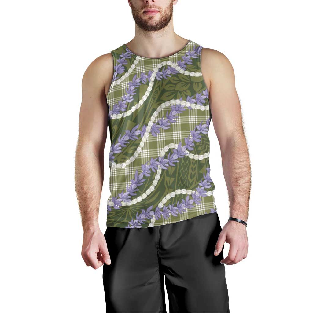 Green Hawaii Palaka Honohono Pikake Men Tank Top Hawaiian Orchid Lei Polynesian Pattern - Polynesian Pride