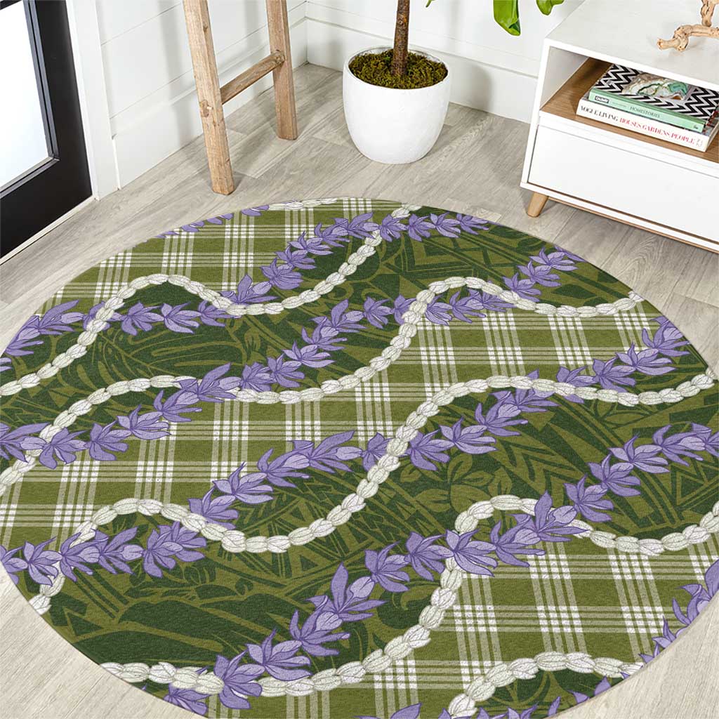 Green Hawaii Palaka Honohono Pikake Round Carpet Hawaiian Orchid Lei Polynesian Pattern LT14 Green - Polynesian Pride