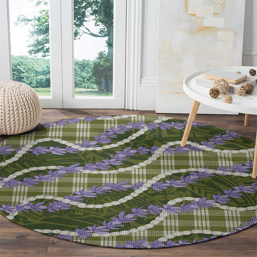 Green Hawaii Palaka Honohono Pikake Round Carpet Hawaiian Orchid Lei Polynesian Pattern LT14 - Polynesian Pride