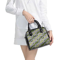 Green Hawaii Palaka Honohono Pikake Shoulder Handbag Hawaiian Orchid Lei Polynesian Pattern - Polynesian Pride