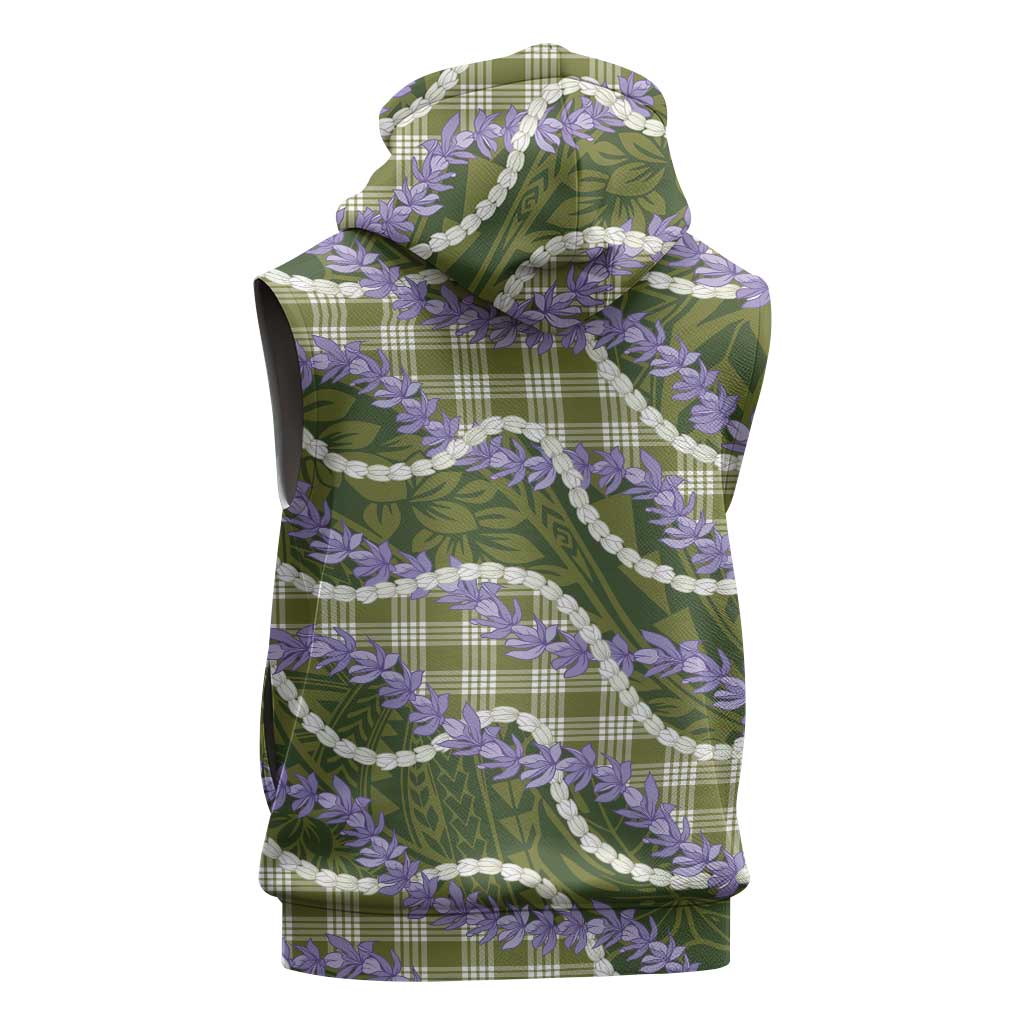 Green Hawaii Palaka Honohono Pikake Sleeveless Zip Hoodie Hawaiian Orchid Lei Polynesian Pattern - Polynesian Pride