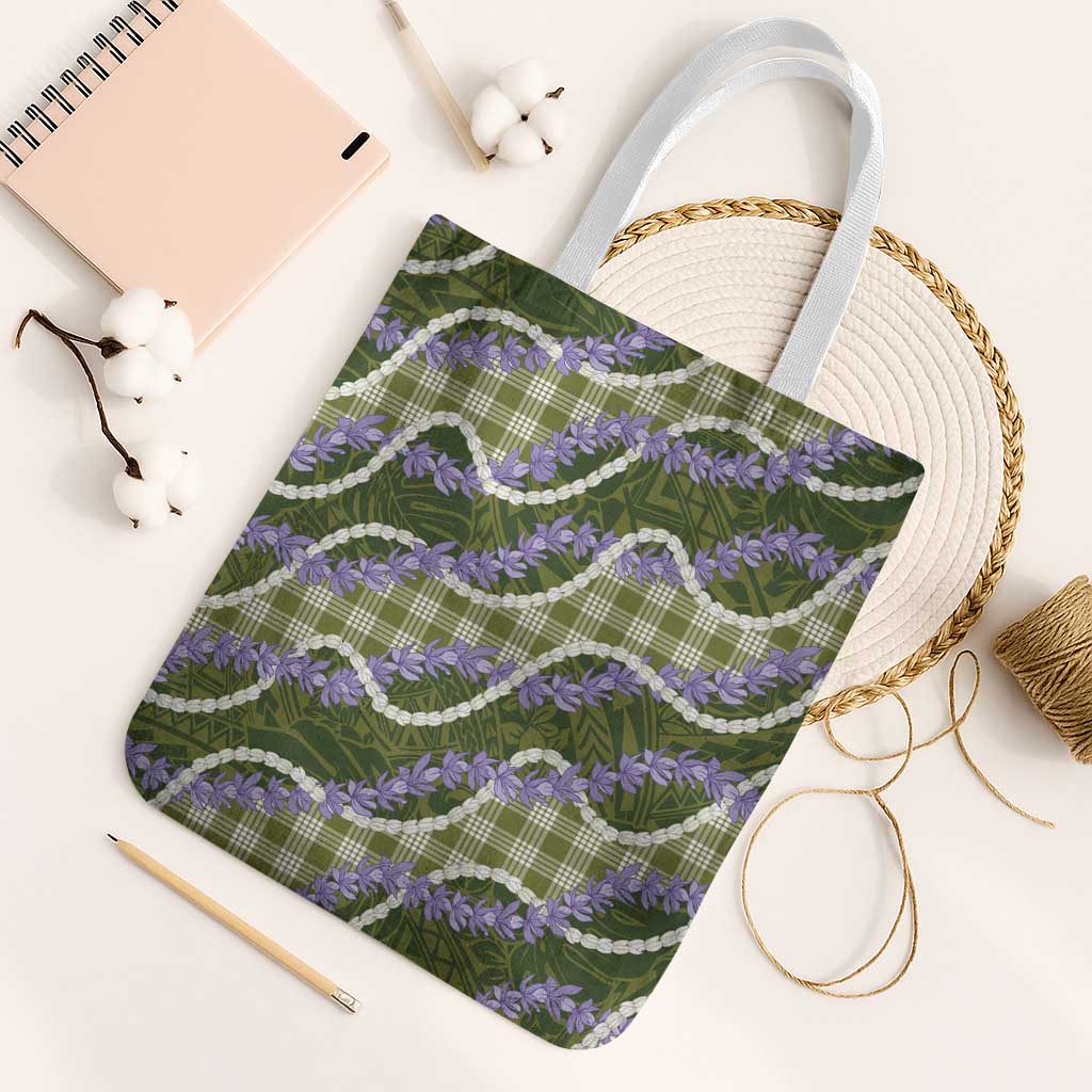 Green Hawaii Palaka Honohono Pikake Tote Bag Hawaiian Orchid Lei Polynesian Pattern - Polynesian Pride