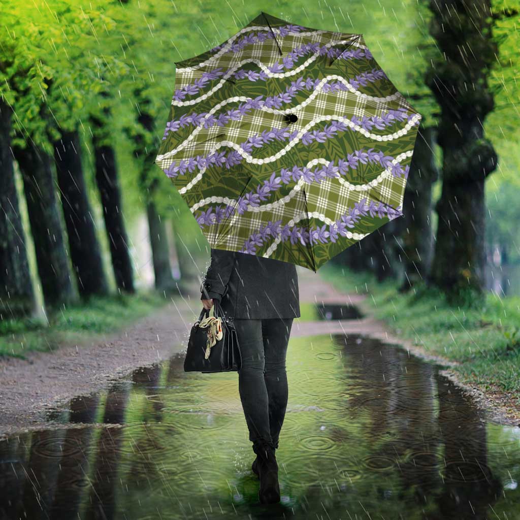 Green Hawaii Palaka Honohono Pikake Umbrella Hawaiian Orchid Lei Polynesian Pattern - Polynesian Pride