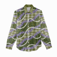 Green Hawaii Palaka - Honohono Pikake Women Casual Shirt - Hawaiian Orchid Lei Polynesian Pattern LT14 - Polynesian Pride