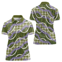 Green Hawaii Palaka Honohono Pikake Women Polo Shirt Hawaiian Orchid Lei Polynesian Pattern - Polynesian Pride