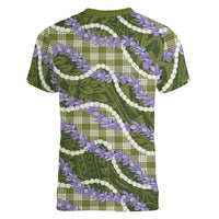 Green Hawaii Palaka Honohono Pikake Women V-Neck T-Shirt Hawaiian Orchid Lei Polynesian Pattern - Polynesian Pride