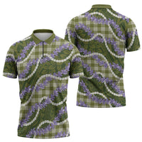 Green Hawaii Palaka Honohono Pikake Zipper Polo Shirt Hawaiian Orchid Lei Polynesian Pattern - Polynesian Pride