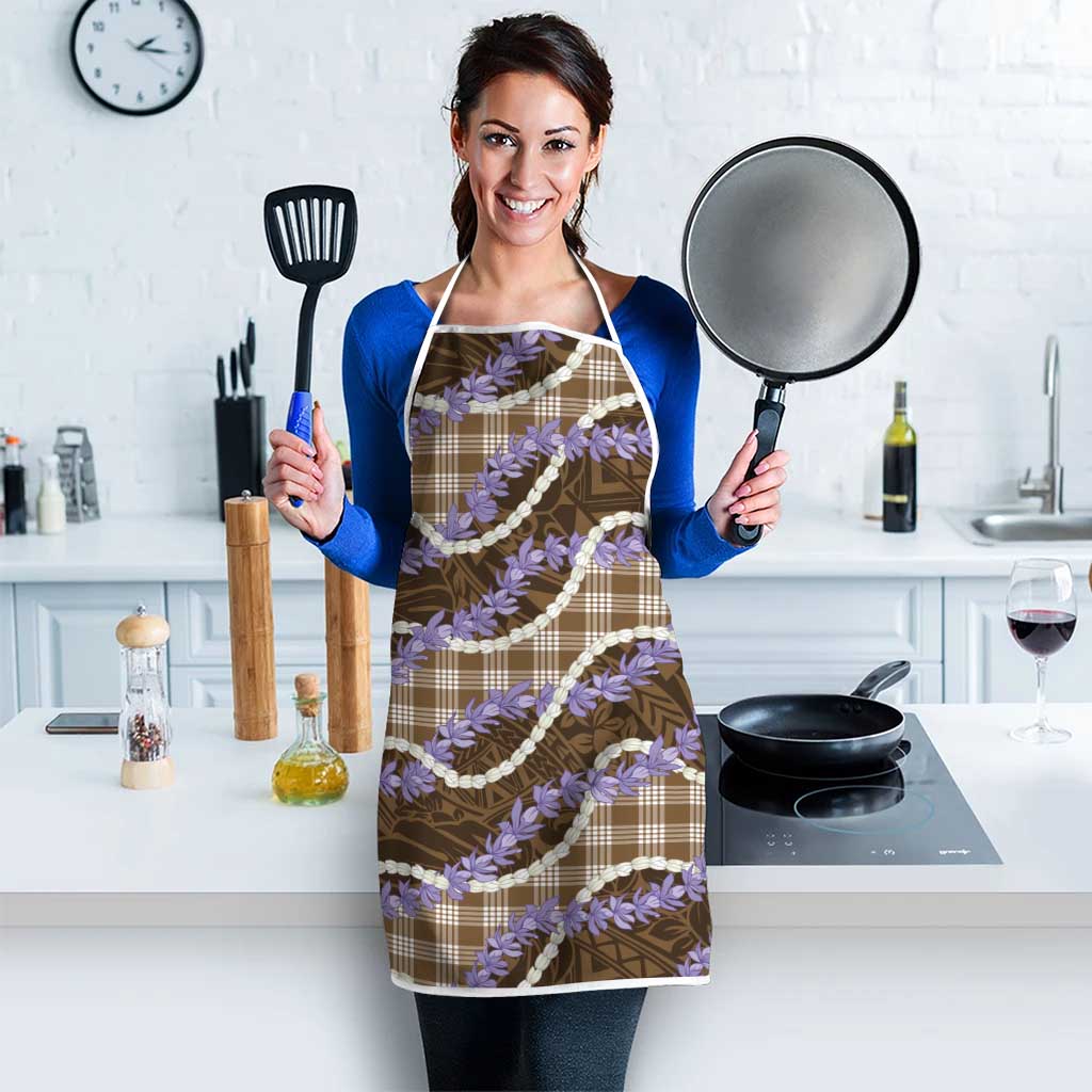 Brown Hawaii Palaka Honohono Pikake Apron Hawaiian Orchid Lei Polynesian Pattern - Polynesian Pride