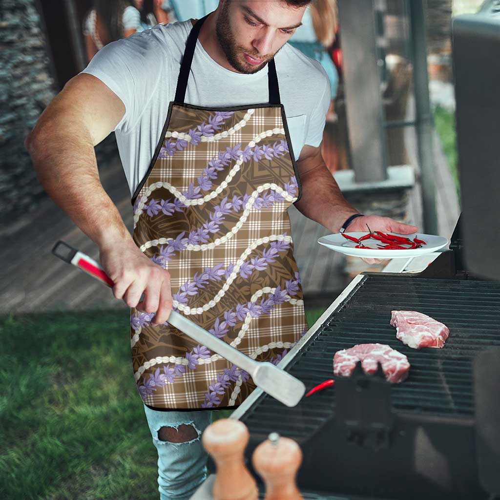 Brown Hawaii Palaka Honohono Pikake Apron Hawaiian Orchid Lei Polynesian Pattern - Polynesian Pride