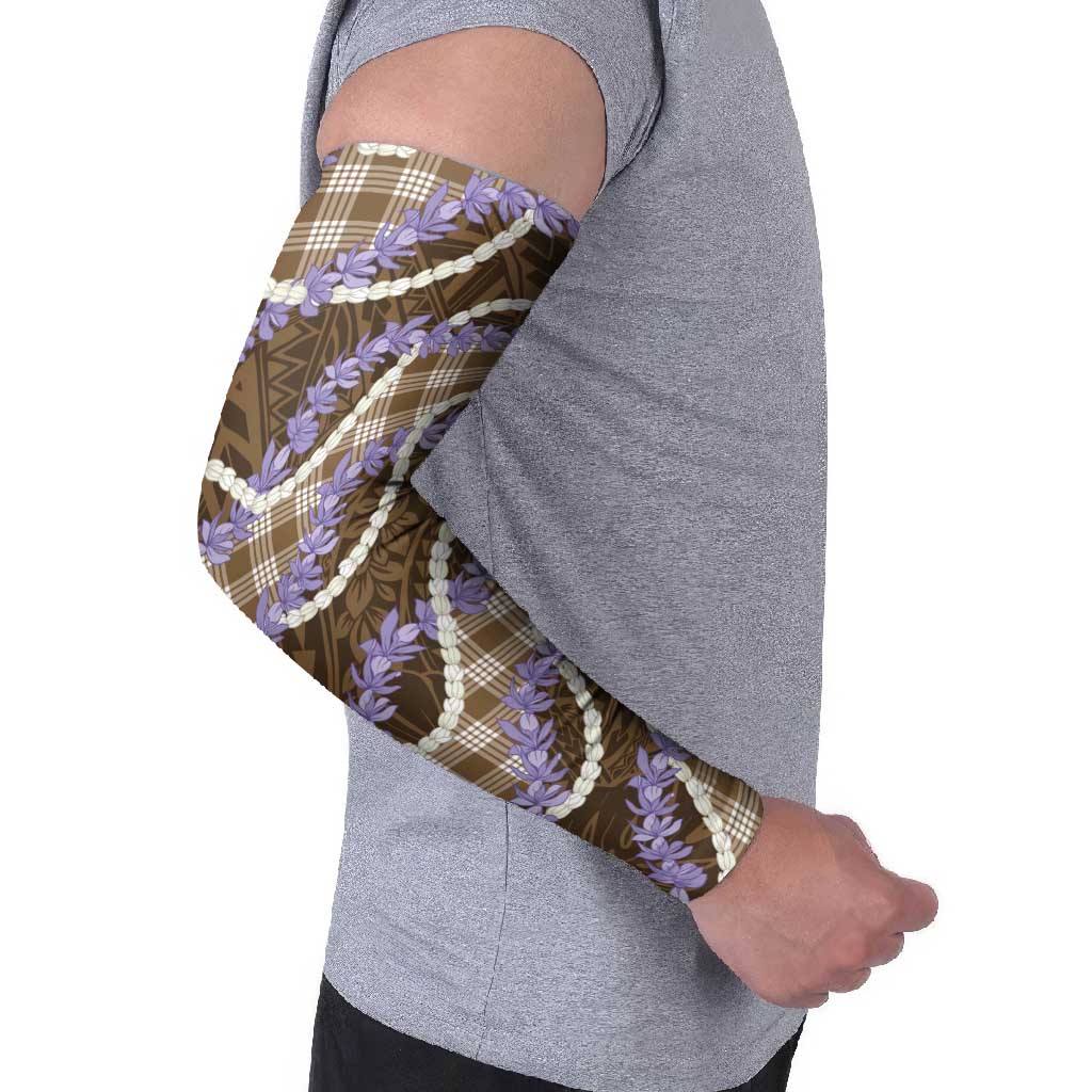Brown Hawaii Palaka Honohono Pikake Arm Sleeves Hawaiian Orchid Lei Polynesian Pattern - Polynesian Pride