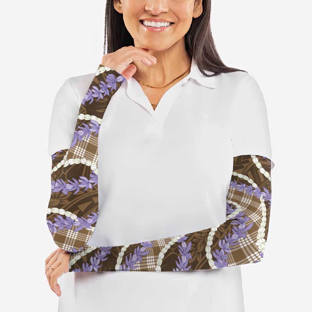 Brown Hawaii Palaka Honohono Pikake Arm Sleeves Hawaiian Orchid Lei Polynesian Pattern - Polynesian Pride