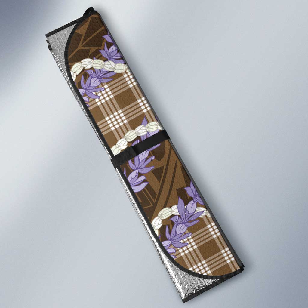 Brown Hawaii Palaka Honohono Pikake Auto Sun Shade Hawaiian Orchid Lei Polynesian Pattern - Polynesian Pride