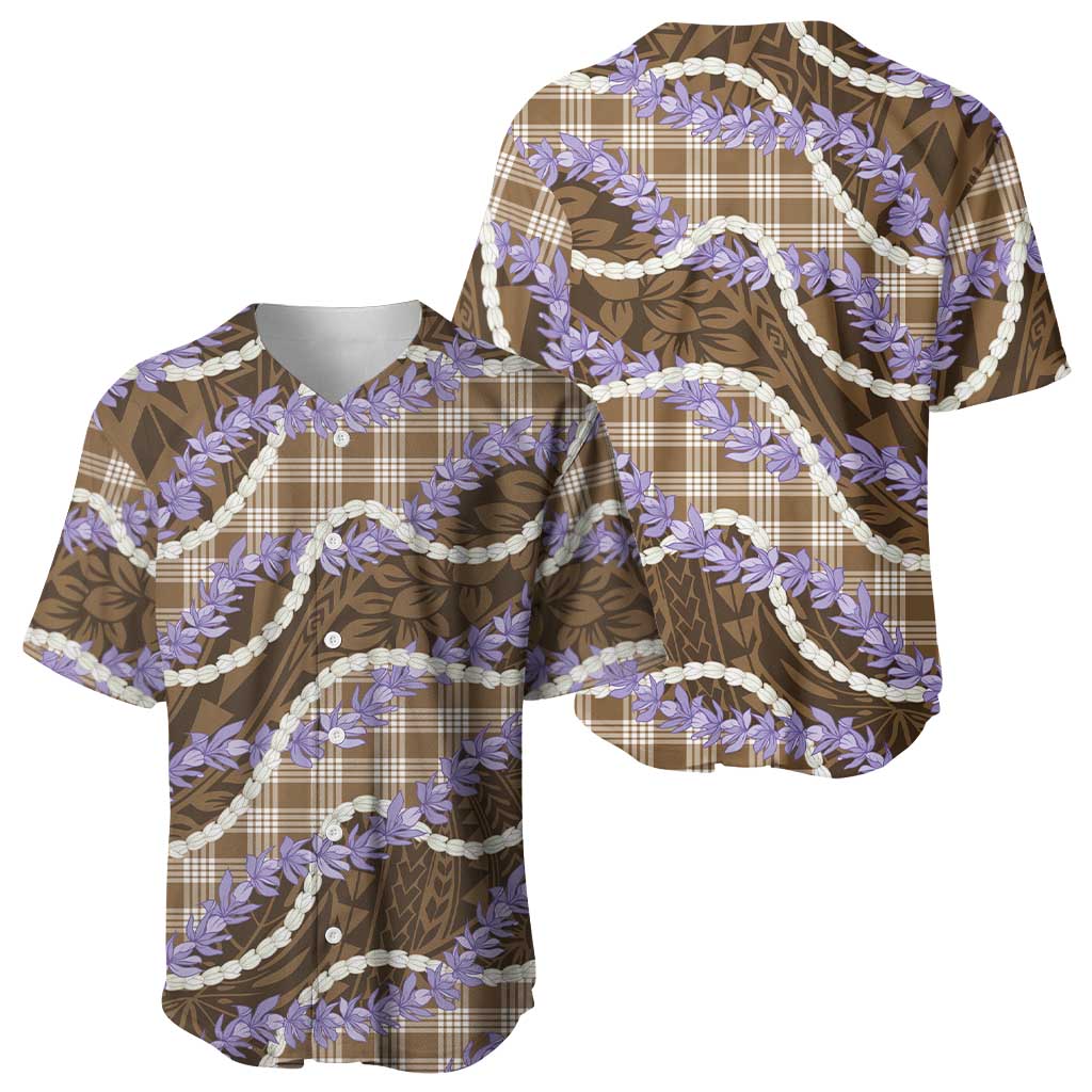 Brown Hawaii Palaka Honohono Pikake Baseball Jersey Hawaiian Orchid Lei Polynesian Pattern - Polynesian Pride